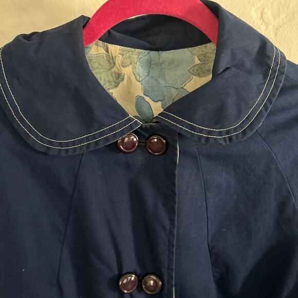 Vintage 1950s–60s Reversible Swing Coat – Peter Pan Collar, Navy, Floral, Size M - Picture 9 of 9